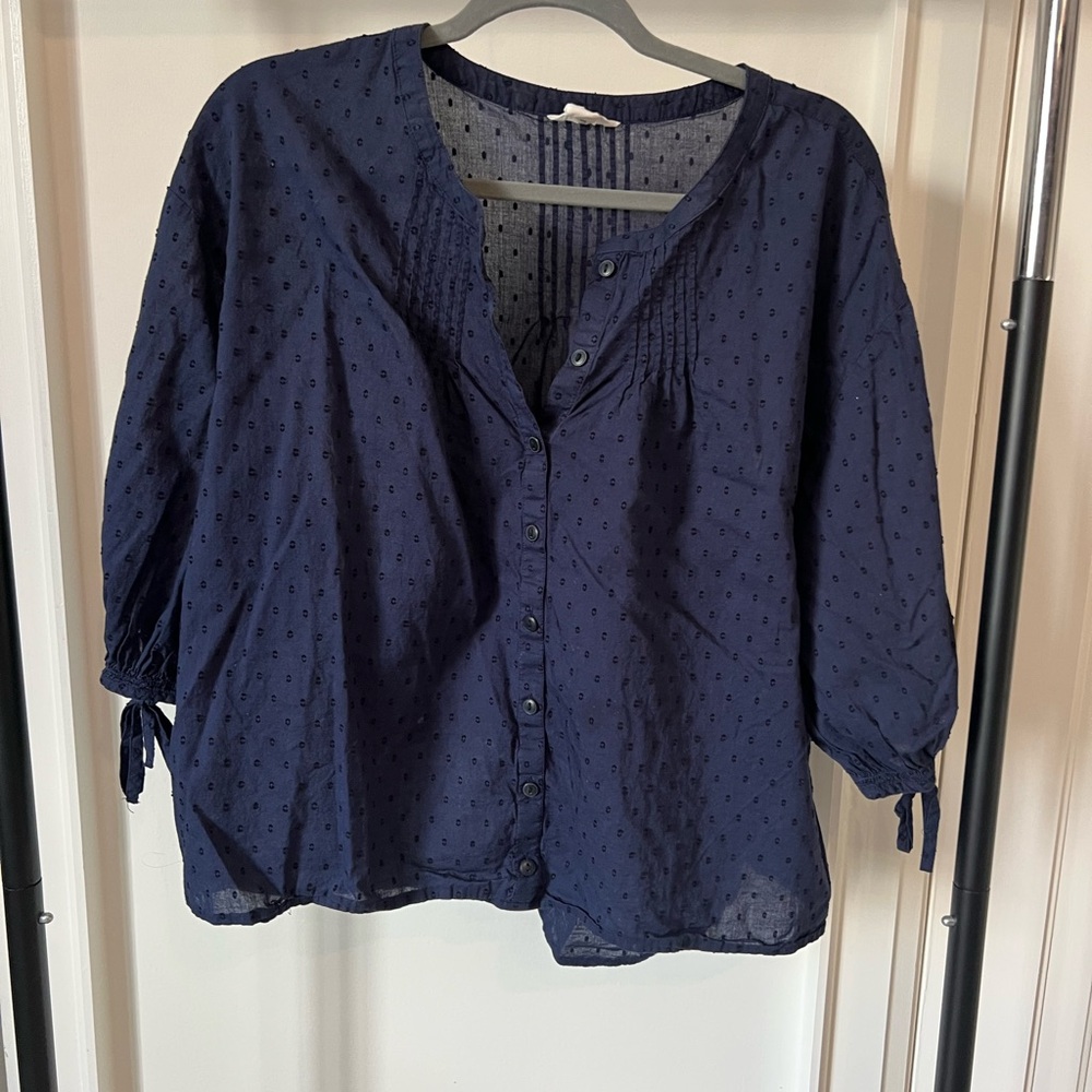 Caslon Dark Blue Button-Up Blouse